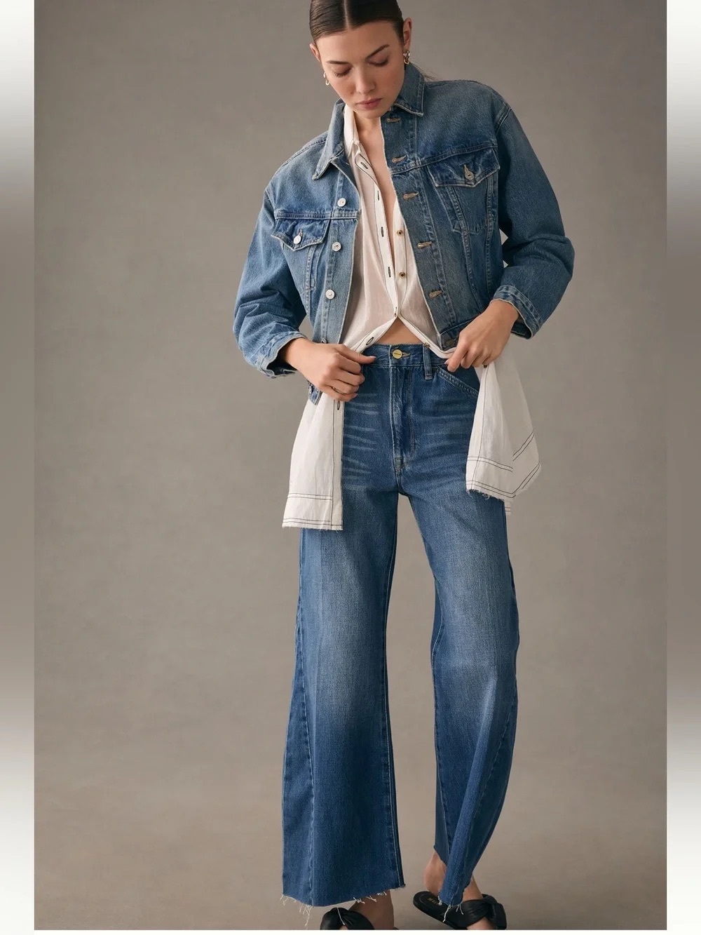 FRAME Le Baggy Palazzo Wide Leg Jeans Blue Denim Size 25 EUC